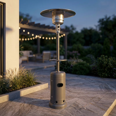 87 In. Tall 48,000 BTU Grey Patio Propane Heater with Cover and Table