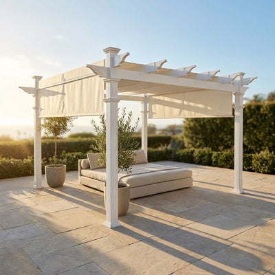 144"L X 144"W X 106"H Vinyl Monterey Canopy Pergola, White, VA42073
