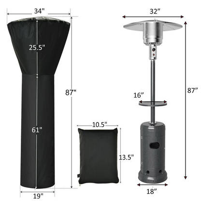 87 In. Tall 48,000 BTU Grey Patio Propane Heater with Cover and Table