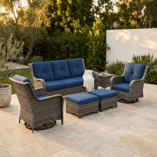 Patio Furniture Set 6-Piece Outdoor Patio Conversation Set with Blue Cushions Lawn Furniture — Studio Shot