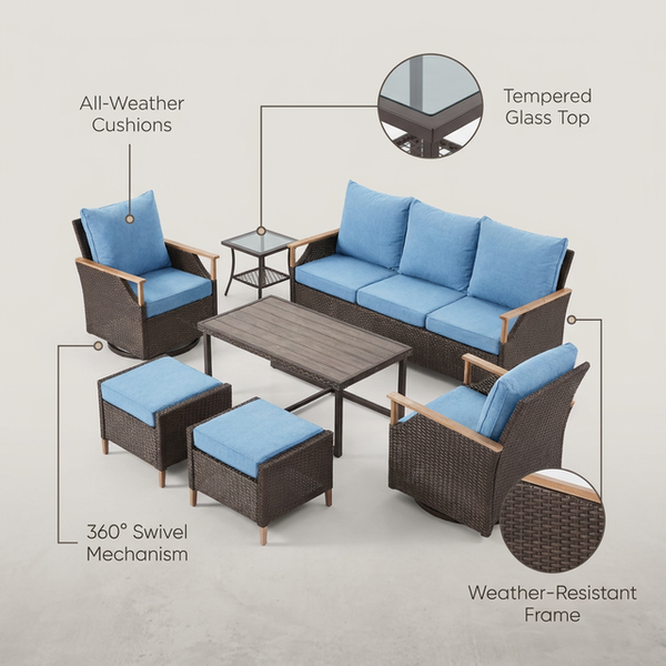 7-Piece Patio Furniture Set with Swivel Chair