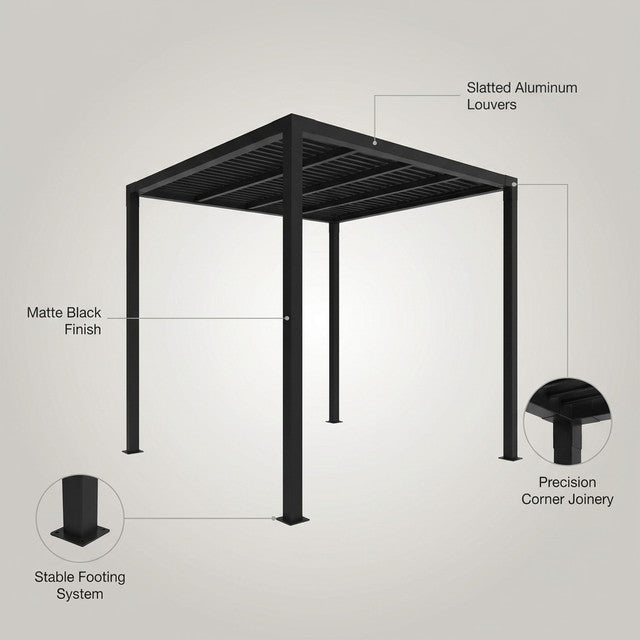 8 Ft. X 8 Ft. Matte Black Aluminum Pergola — Lifestyle
