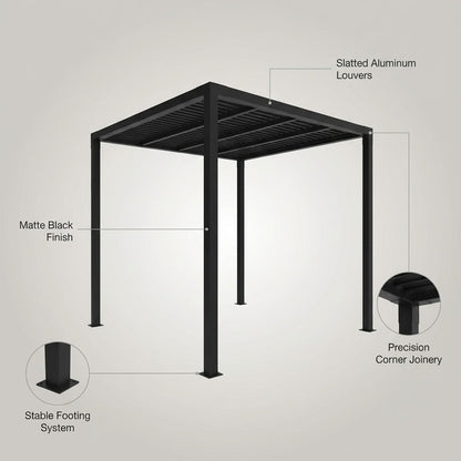 8 Ft. X 8 Ft. Matte Black Aluminum Pergola — Lifestyle