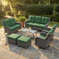 Patio Furniture Set 6-Piece Outdoor Patio Conversation Set with Green Cushions Lawn Furniture