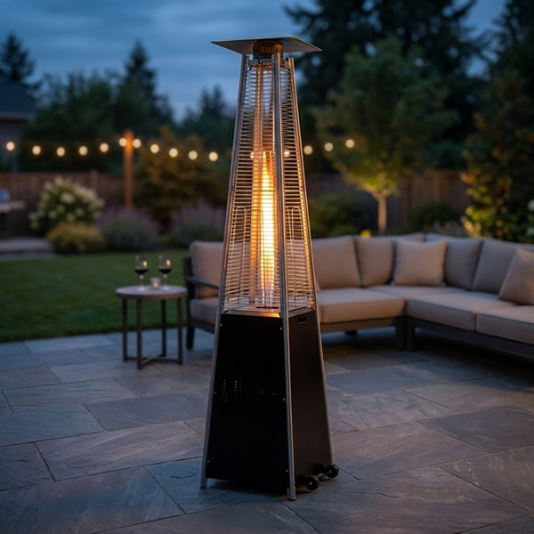48,000 BTU Steel Propane Standing Pyramid Patio Heater with Wheels Ideal for Backyard Balcony 6-8 People — Studio Shot