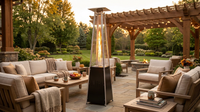 48,000 BTU Steel Propane Standing Pyramid Patio Heater with Wheels Ideal for Backyard Balcony 6-8 People — Lifestyle